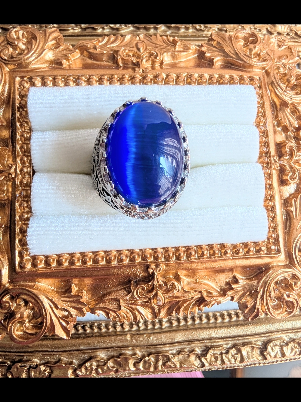 Blue Cabochon Statement Ring - Women Jewelry 925 Silver Size: 9.5